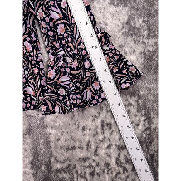 New J Crew Top Small Womens Blue Floral Ruffle Bell Sleeve Chiffon Blouse - Picture 5 of 9